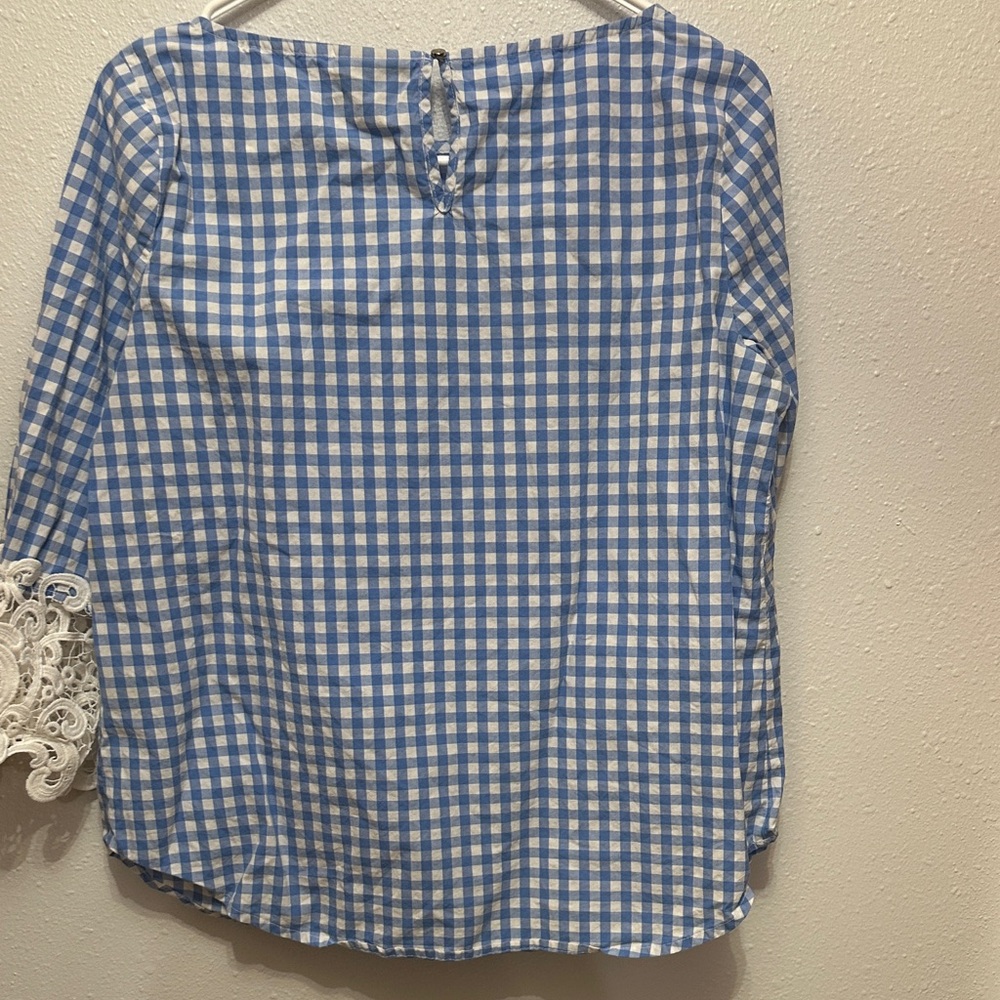 Liz Claiborne Blue Gingham Blouse with White Lace - Picture 5 of 5